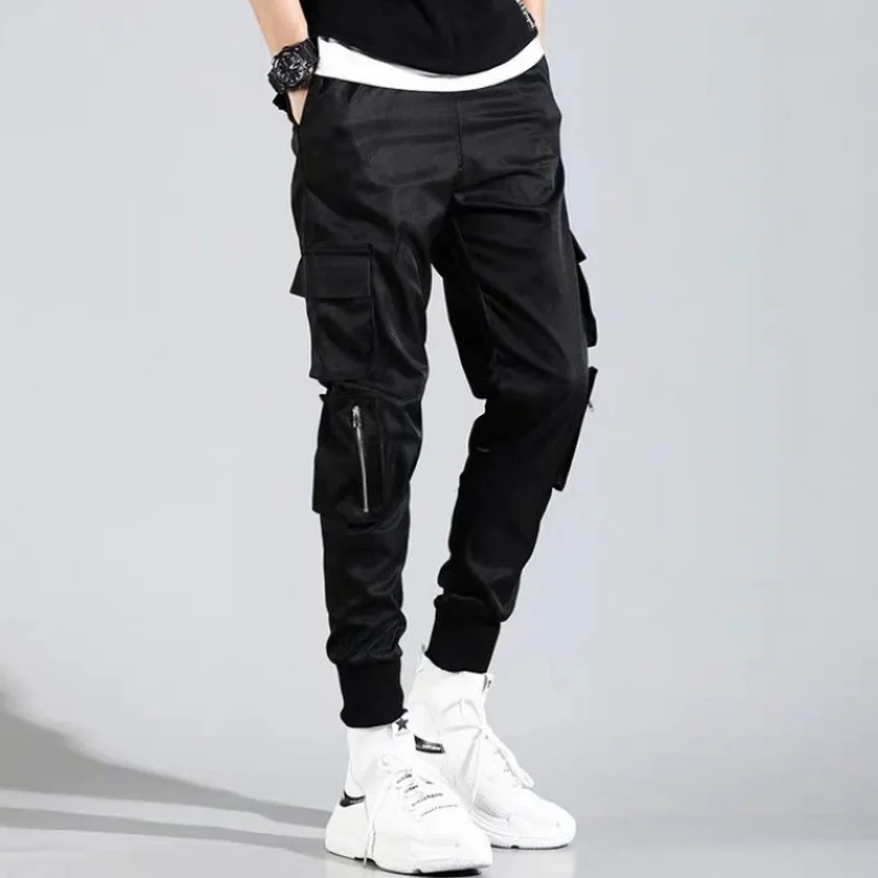 7013 Black Красивые штаны-шаровары в стиле хип-хоп с карманами и эластичной резинкой на талии для мальчиков, мужские повседневные брюки в стиле панк для бега, мужские черные штаны для танцев - Цвет: 7013 Black
