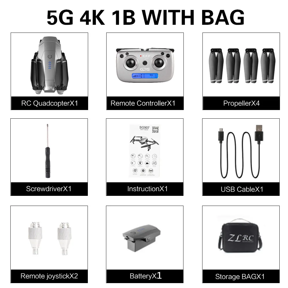 SG907 gps Дрон с 4K HD двойной камерой Широкий угол анти-встряхивание 5G wifi FPV RC Квадрокоптер складной Дрон Профессиональный gps Следуйте за мной - Цвет: 5G 4k 1B with bag
