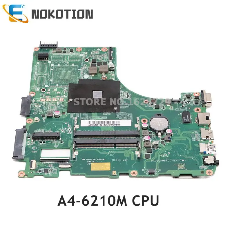 NOKOTION NBMLN11004 NB. MLN11.004 для acer aspire E5-421 E5-421G материнская плата для ноутбука DA0ZQNMB6D0 A4-6210M процессор DDR3