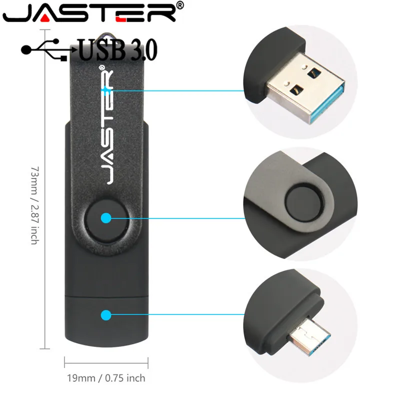 JASTER USB 3,0 USB флэш-накопитель 256 ГБ 128 Гб 64 ГБ 32 ГБ 16 ГБ 8 ГБ OTG 2 в 1 высокоскоростной Флешка для Android/PC