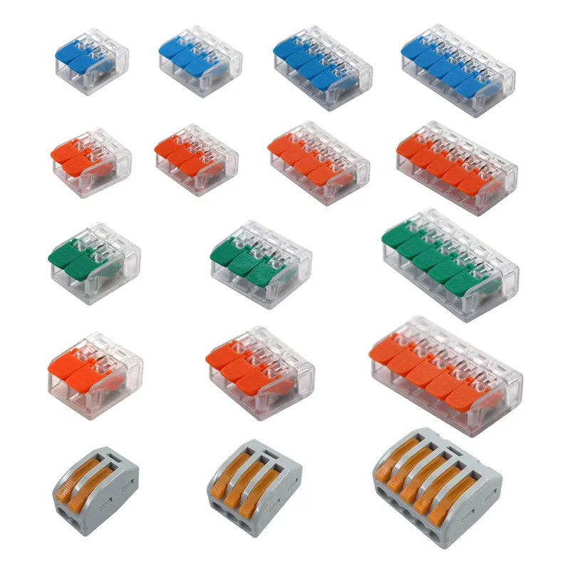 Cable Wire Connectors Mini Quick Terminal Block Universal Compact Wiring Electrical Connector Push-in For 4mm2 6mm2 Transparent