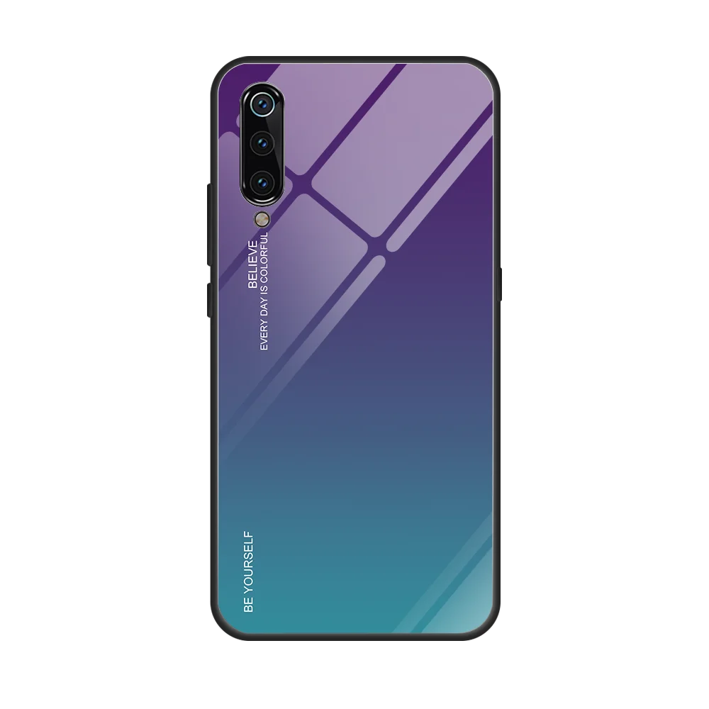 Градиентные чехлы с закаленным стеклом для xiaomi 9 9se Note7 Note6 Pro 5 plus mi 6X A2 5X A1 Note5 Global Coque Глянцевая задняя крышка - Цвет: purple blue