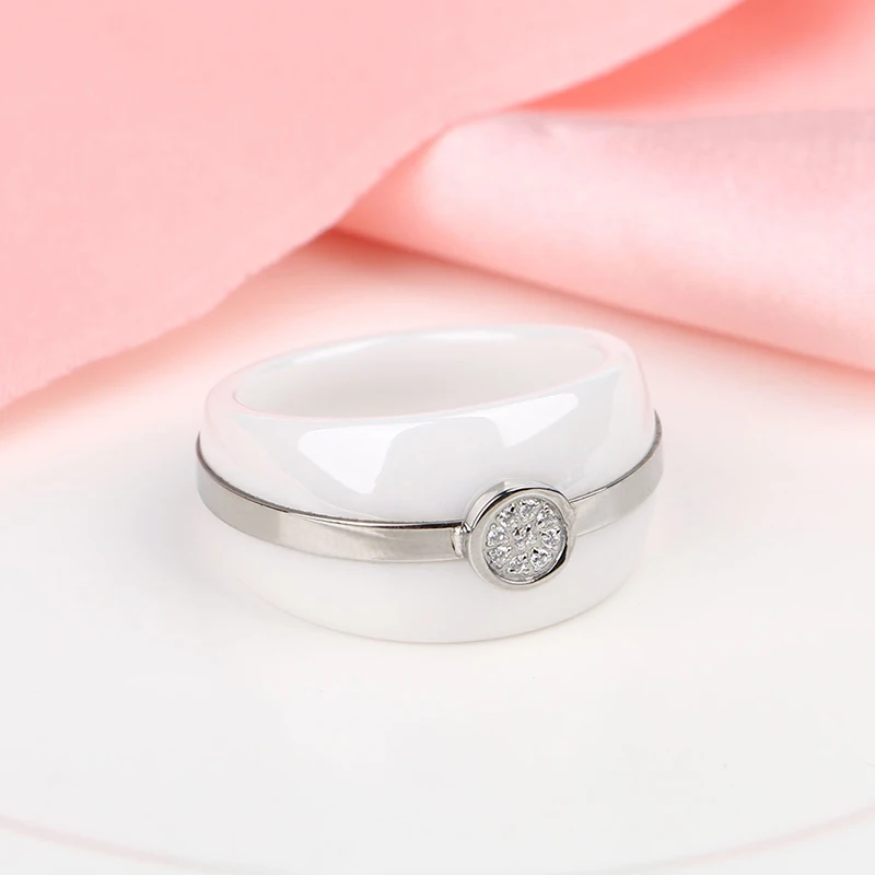 Здоровые 13 мм ширина плюс большие керамические кольца с круг стразы из нержавеющей стали круглый модный ювелирные изделия для женщин Свадьба носить