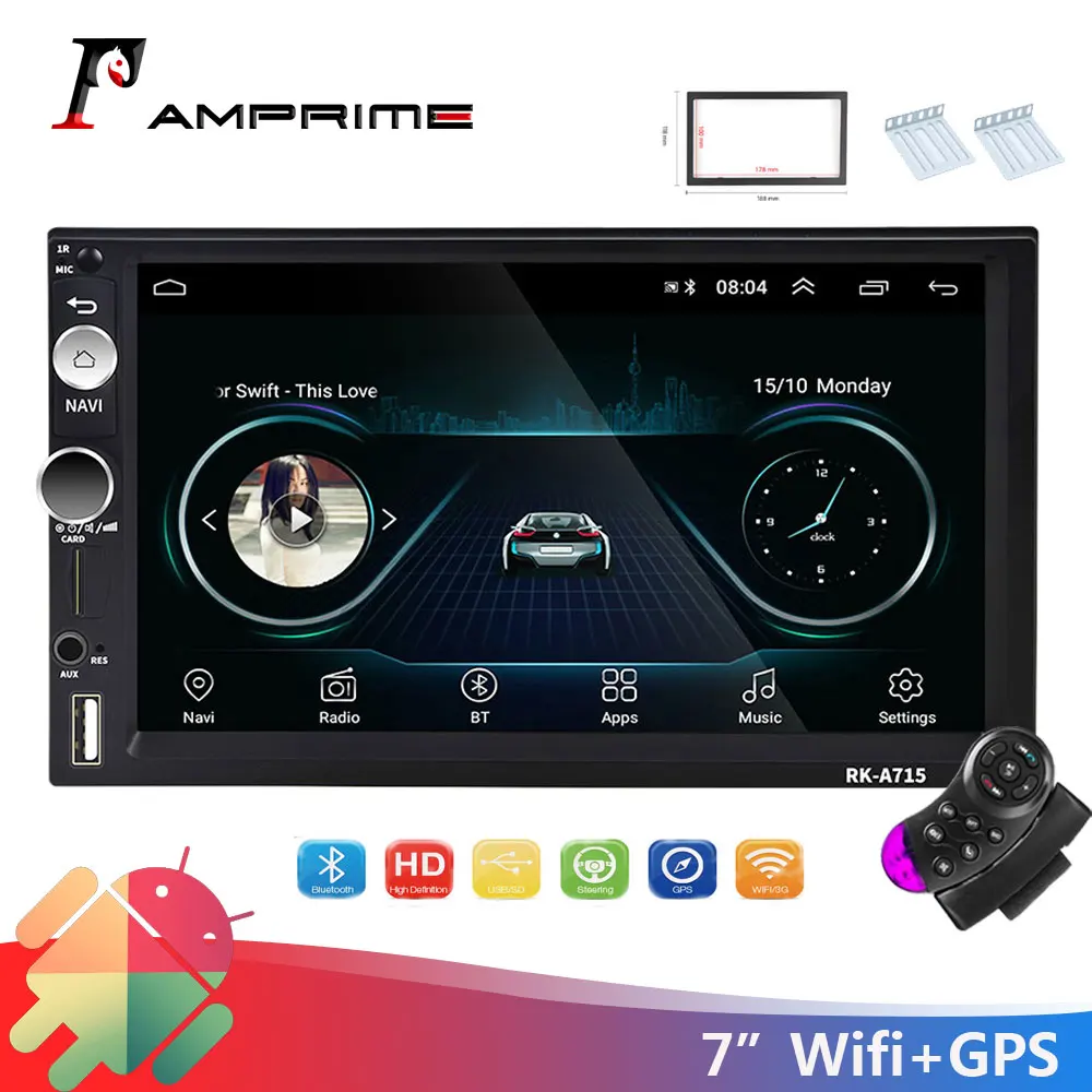 AMPrime 2 Din Android Car Radio 7"HD Touch Screen GPS WIFI Car Multimedia Player Bluetooth FM