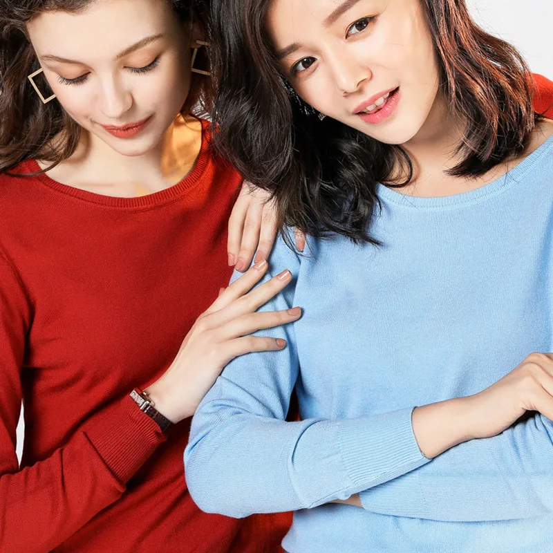 Ladies Knitted Sweater Women Pullovers Knit Jumper Spring Autumn Basic Women Sweaters Pullover Soft Slim Fit Top Knitwear Female