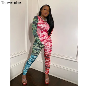

Tsuretobe Casual Camo 2 Piece Set Women Tracksuit Patchwork Long Sleeve T-Shirt And Pants Suit Multicolor Outfits O-Neck Female