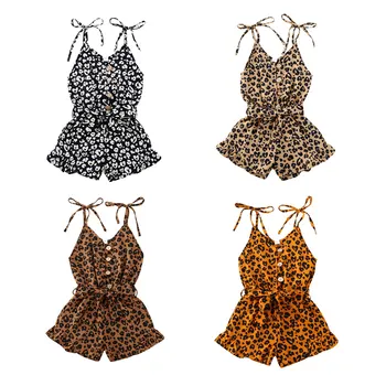 

2020 Summer Infant Baby Girls Leopard Rompers Overalls 4 Colors Sleeveless Button Jumpsuits Fashion Outfits for 1-6Y Kids Girl