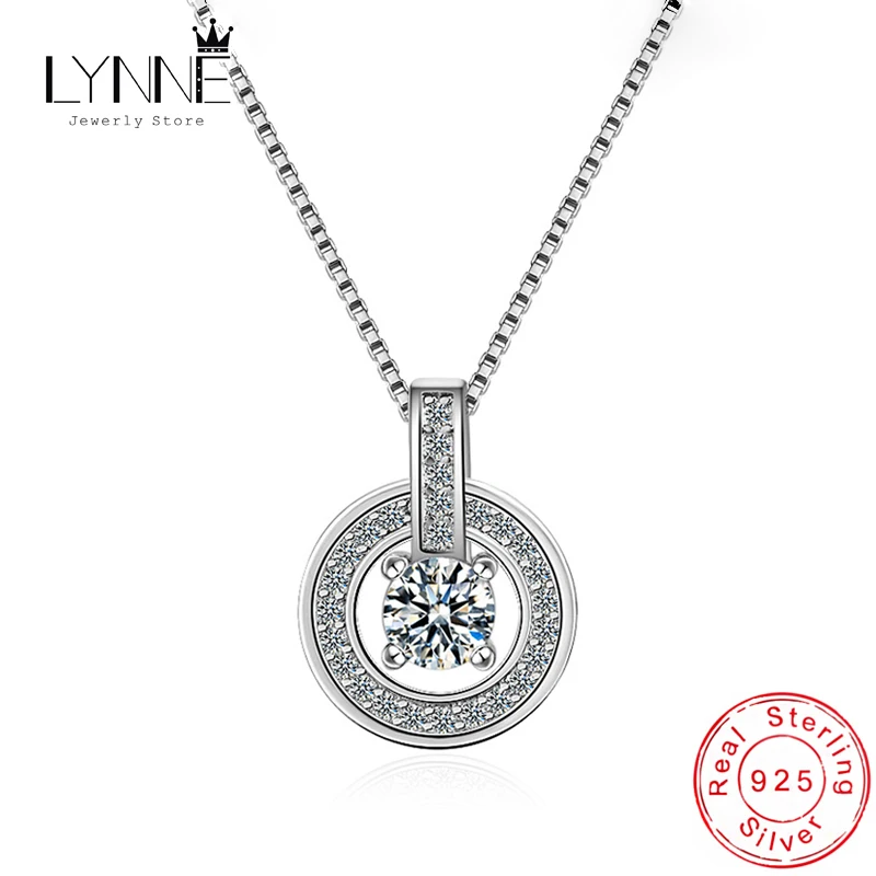 New Fashion 925 Sterling Silver Round AAA Zircon Pendant Necklace Dance Dazzling Rhinestone CZ Drop Necklaces Women Jewelry Gift