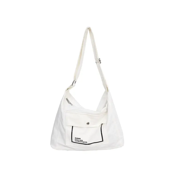 

Ougger Big Women Bag on Shoulder Handbags Summer White Canvas Popular Unusual Postman Package with Zipper for Outdoor