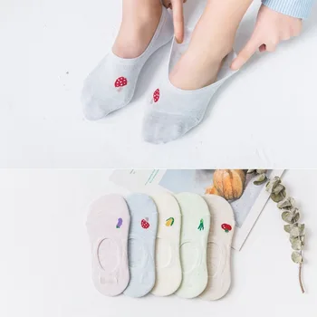 

Jeseca Summer Invisible Women Socks Japanese Kawaii Girls Cute No Show Sock Silicone Non-slip Sock Slippers Low Cut Boat Sock