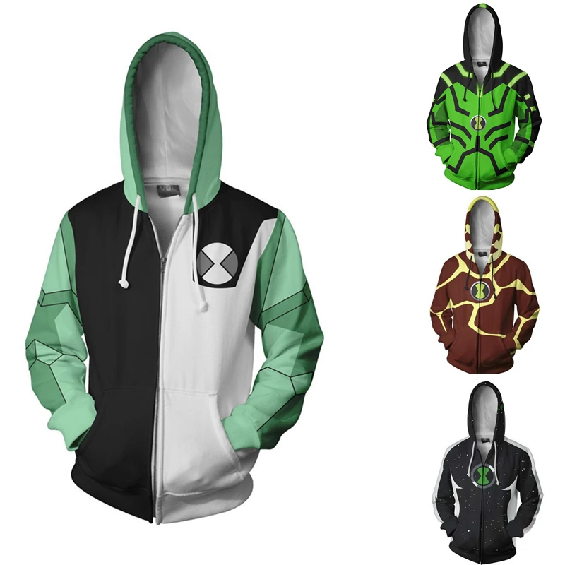 Felpa Con Cappuccio Ben10 Alien Force Upgrade Diamondhead Heatburst Costume Cosplay Stampa 3D Felpa Con Cerniera Casual