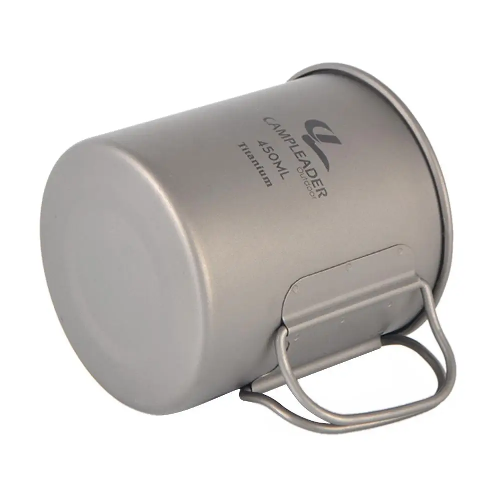 450ML Outdoor Portable Water Cup Tea Coffee Mug Folding Handle Drinking Cup Pure Titanium Water Cup With Lid For Camping Hiking