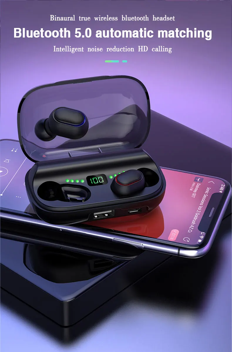 Caridite New Trending Instagram LED Bluetooth Earphone with Charging Phone Portable Digtial Wireless Headset Bluetooth Earbuds