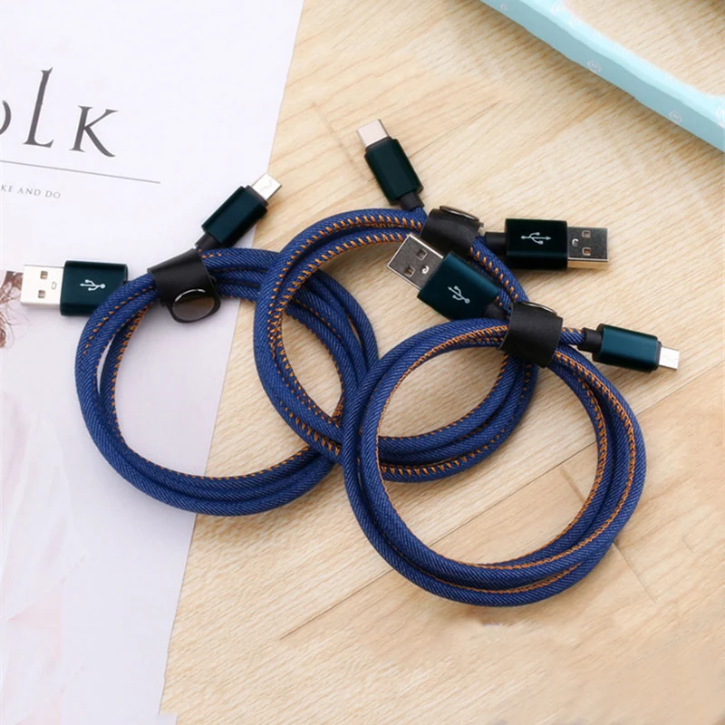 CatXaa 25cm Short USB Cable Type-c Cowboy Cloth 2A Fast Charging Data Common Use Adapter Android Wire For Huawei Xiaomi