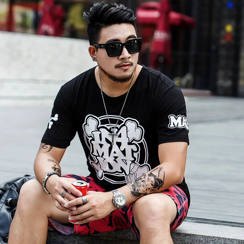 

Summer new large size men's short-sleeved t-shirt casual loose round neck thin cotton printing
