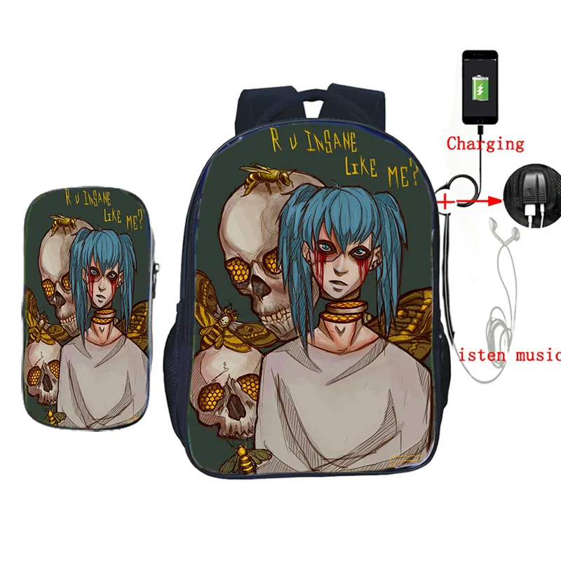 Для женщин и мужчин, usb зарядка, модный рюкзак для путешествия, сумки, Sally Face, мужской рюкзак для ноутбука, 2 шт. в комплекте, рюкзак для ноутбука для подростков