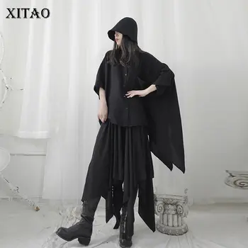 

XITAO Solid Yamamoto Style Women Loose Short Sleeve Irregular Niche Design 2020 Spring Summer New Fashion Women Shirt DMY4584