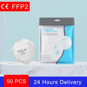 

50 Pieces KN95 Mascarillas FFP2 Facial Face Mask 5 Layers Filter Protective Breathable 95% Mouth Masks For Face Fast Delivery