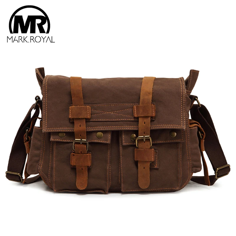 Markroyal Canvas Leather Mens Large Crossbody Bag Male Messenger Bag