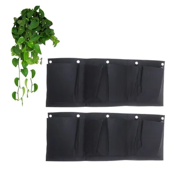 

2PCS 4 Pockets Wall Mounted Planting Bag Cross Section Garden Planter Green Watering Plants Wall Planting Pot Pouch Container