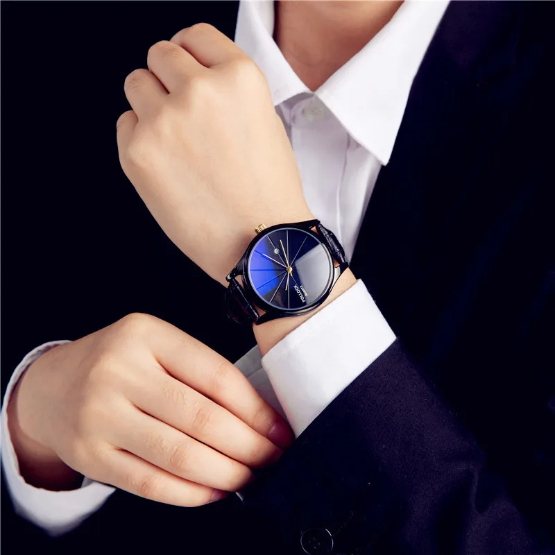 Оригинальные ультратонкие модные стильные мужские часы с кожаным ремешком в Корейском стиле мужские часы водонепроницаемые кварцевые