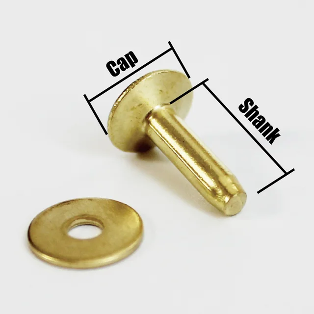 100Sets Solid Brass/Copper Rivets With Burrs/Washers For Leather Brass