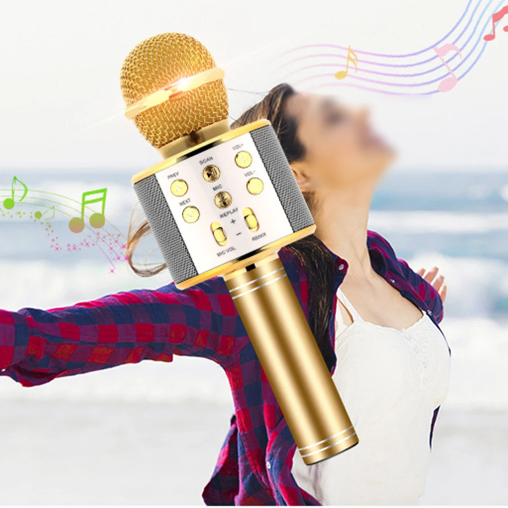 WS858 беспроводной Bluetooth пение микрофон Портативный Ручной Smartpnone динамик для дома KTV открытый вечерние studio Запись mic