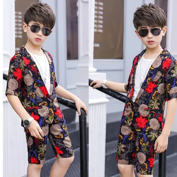 

Summer Children Casual T-shirt+Shorts 2PCS Outfits With Floral Pattern Kids Boys Suit Age For 3t-12 Year Children Clothes Set