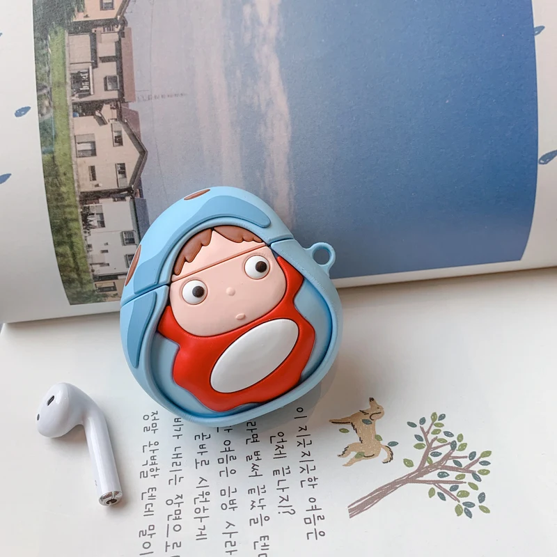 Чехол для наушников Ponyo on The Cliff, милый силиконовый чехол для AirPods 1 2, гарнитура, зарядная коробка, милые чехлы с крюком