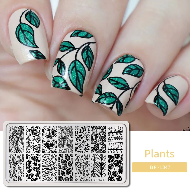 BORN PRETTY Plants Leaf шаблон штамповки пластины из нержавеющей стали штамп шаблоны весна осень тема ногтей трафареты изображений DIY - Цвет: BP-L047