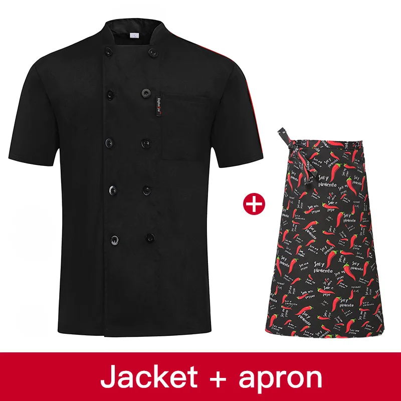 Общественного питания поварские куртки форма повара ресторана кухня рабочая одежда с короткими рукавами шеф-повар куртка для мужчин и женщин повар униформы для официантов - Цвет: jacket apron