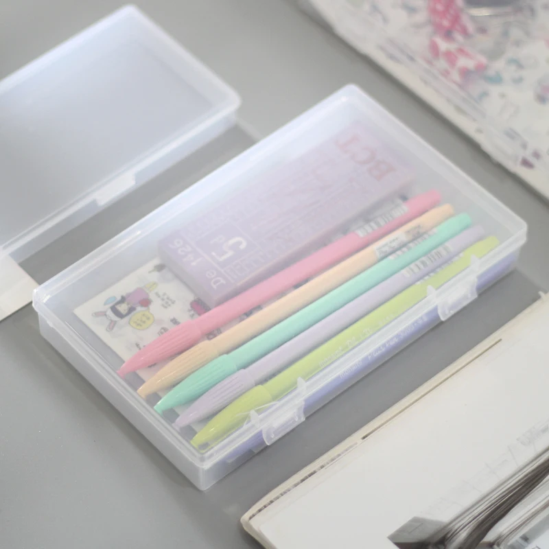 Transparent PP Food Grade Desktop Organizer Pencil Box Storage Box Classification School Office Stationery 1 Pcs