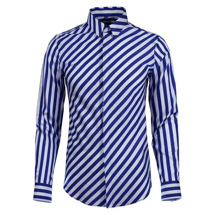 Minglu 50% хлопок 50% tencel Мужская рубашка роскошные полосатые мужские рубашки с длинным рукавом мужская рубашка Повседневная приталенная Мужская рубашка размера плюс - Цвет: BLUE
