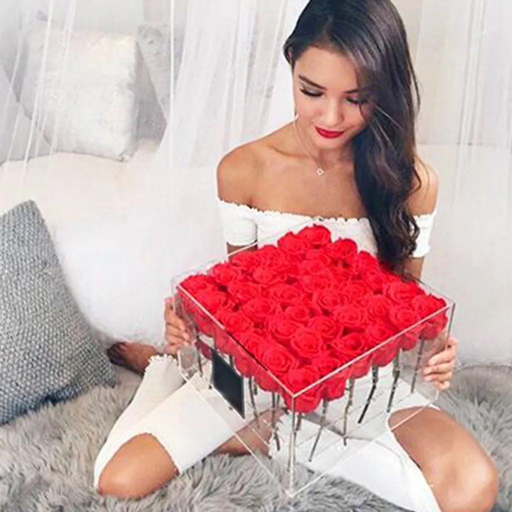 

Transparent Acrylic Rose Flower Box With Lid Compartment Extra Large Rose Flower Box With Cover Romantic Flowers Fresh-keep