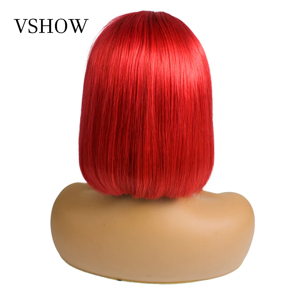 VSHOW 13*4 прямые короткие Боб кружевные передние человеческие волосы парики предварительно выщипанные с детскими волосами бразильские Красные кружевные передние парики