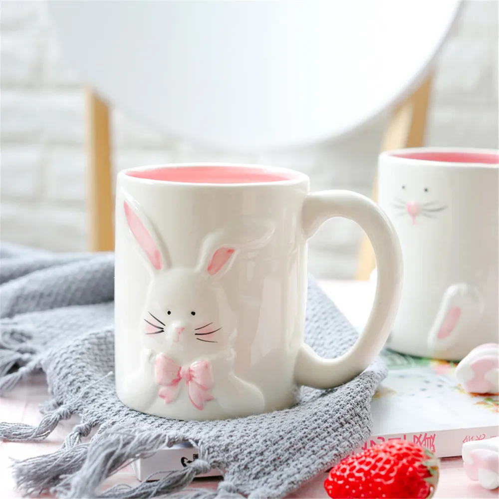 

Cute Rabbit Ceramic Coffee Mug Breakfast Coffee Milk Tea Cups Creative Large Capacity Drinkware Home Office Lovers Couple Gifts