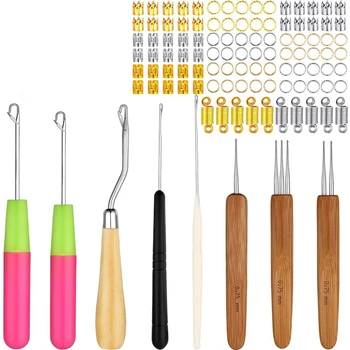 

Crochet Hair Tools Kit,Dreadlock Crochet Needles,Hair Braiding Beads Metal Cuffs for Crochet Braiding Hair Decoration