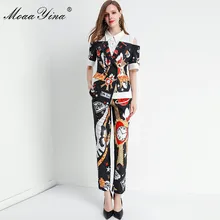 Модный дизайнерский комплект moaayina, весна-осень, женские топы с коротким рукавом и принтом+ брюки, комплект из двух предметов