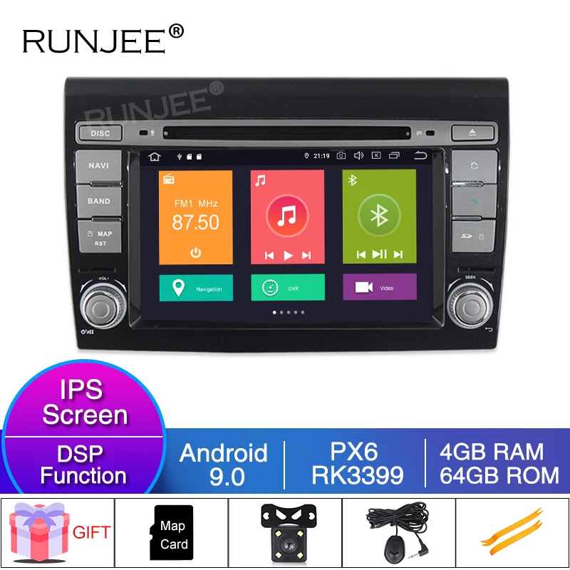 RUNJEE Android 9 six core IPS DSP Car GPS Multimedia player For Fiat/Bravo 2007-2014 Radio Stereo 4GB 64GB BT DAB DVR | Автомобили и