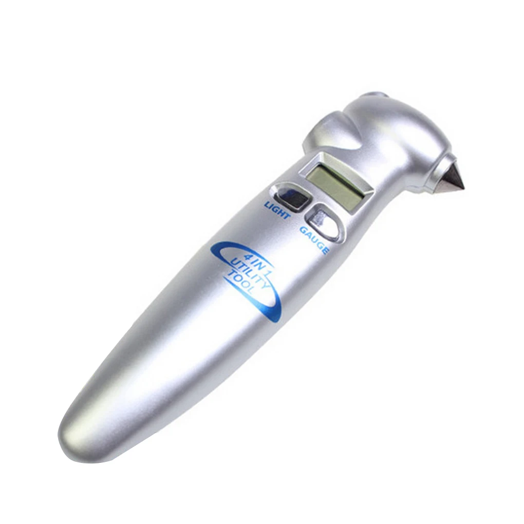 

Multi-function Tire Pressure Guage LCD Digital Tire Air Pressure Gauge with Safety Hammer with Warning Light Flashlight