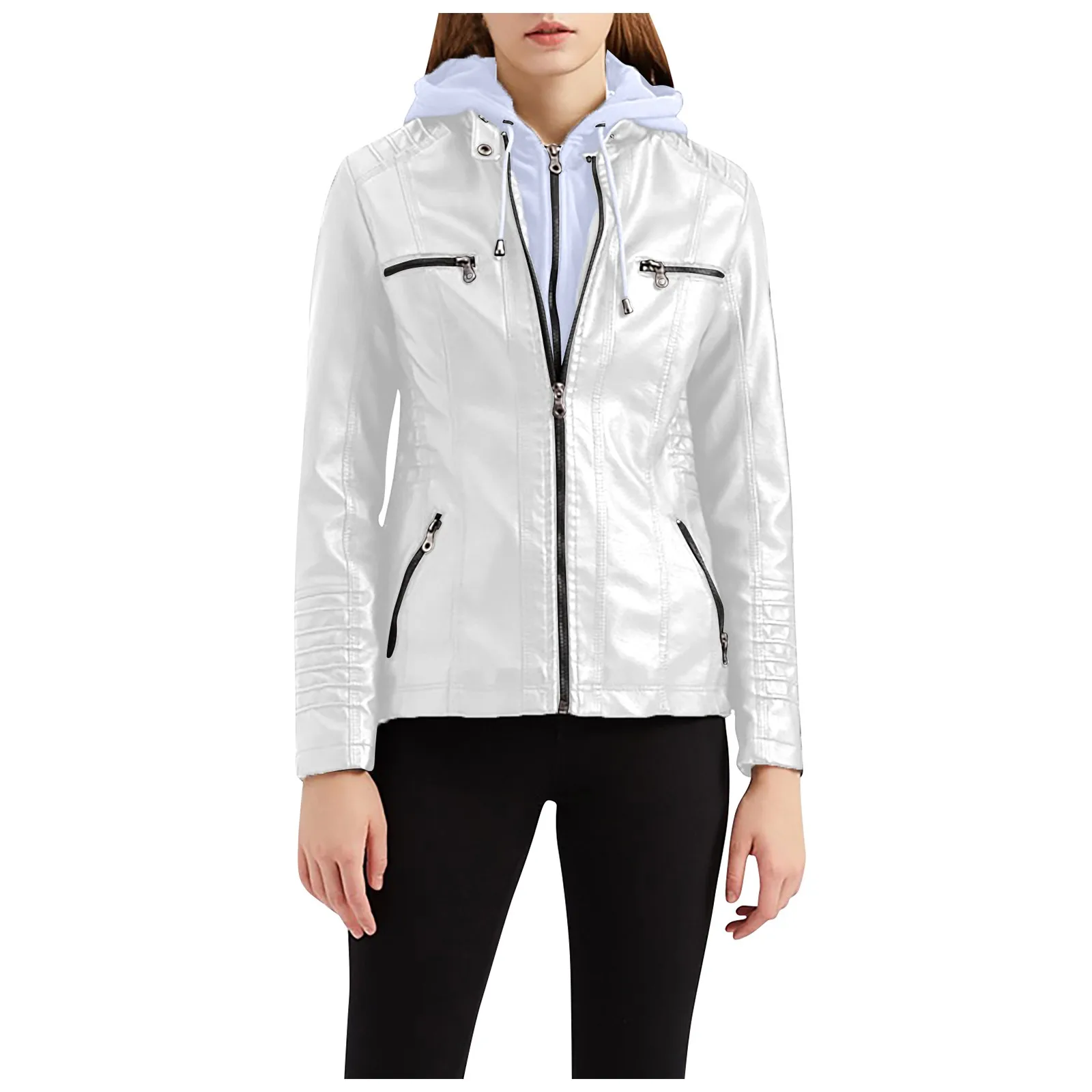 Зимняя женская новая приталенная кожаная мотоциклетная куртка с