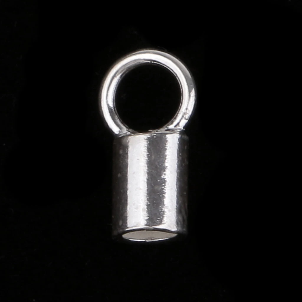 5 Pieces 925 Sterling silver color Tube Crimp Beads Leather Cord End Caps with Loop Jewelry Findings 2mm Inner Diameter