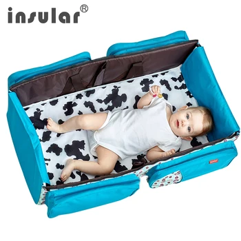 

3-in-1 Foldable Crib Folding Baby Bed Travel Bed Diaper Bag Changing Station Large Capacity Portable Mummy Bag Baby Crib Infant