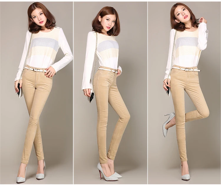 Spring Velvet High waist pants corduroy pants trousers straight trousers stretch Slim large size 28-38 DC175