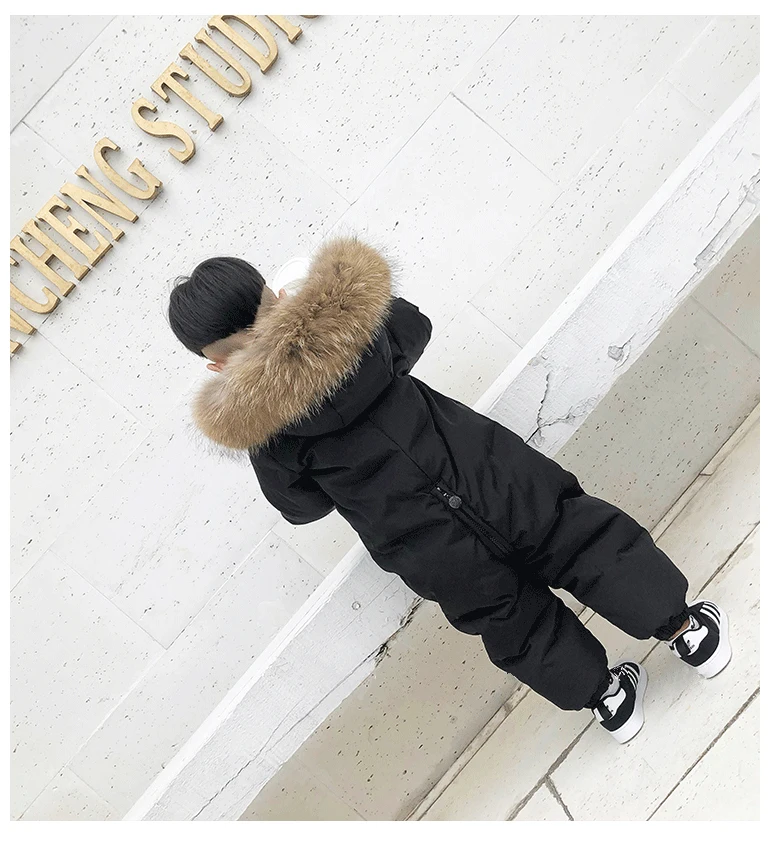 Winter Overalls For Baby Rompers Jumpsuit Children Duck Down Overalls Snowsuit Toddler Kids Boys Girls Fur Hooded Romper Costume