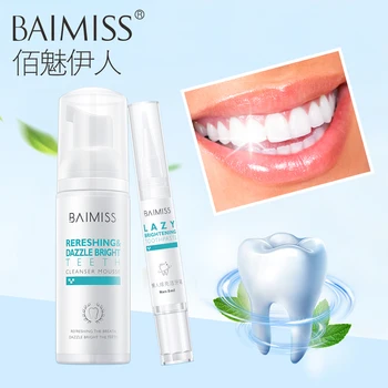

BAIMISS Teeth Whitening Pen + Mousse Toothbrush Gel Dental Tools Oral Hygiene Removes Plaque Stains 2pcs