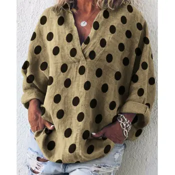

Women's Summer Polka Dot Blouse Long Sleeve Dot Printed Shirt Loose Casual Tops Beach OL Ladies Tops Plus Size S-3XL New