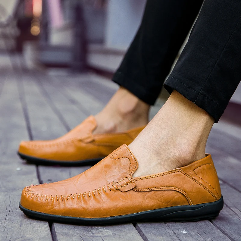 2019 Men Shoes Leather Loafers Soft Design Business Flats Simple Slip On Male Casual Office Footwear Big Size 48 |