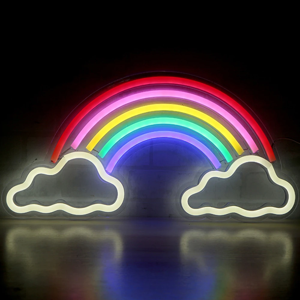 Colorful LED Neon Lamp USB Alpaca Dolphin Star Rainbow Cloud  Hustle Led Backplane Neon Light for Home Decoration Night Light 16