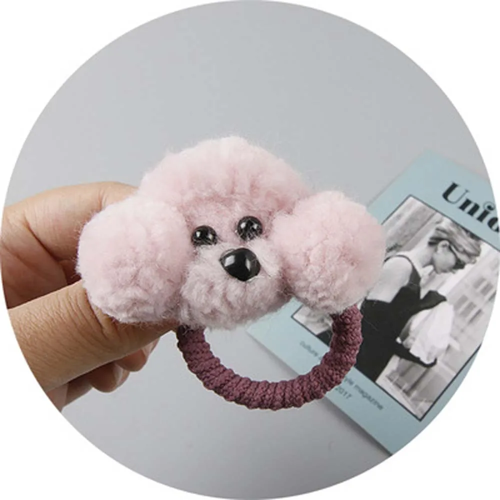 pink-Hairtie Корейские милые плюшевые собачьи волосы веревки Мультяшные зажимы для волос Детские 3D аксессуары для волос - Цвет: pink-Hairtie